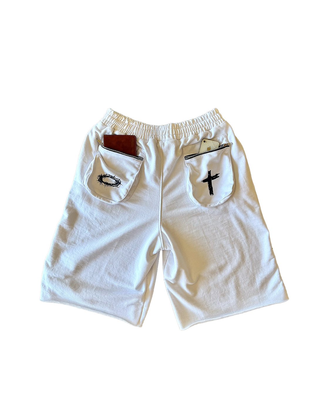 WHITE 3/4 Jesus saves shorts