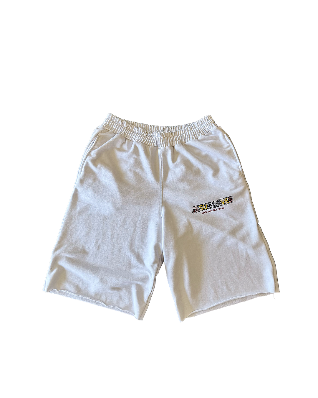 WHITE 3/4 Jesus saves shorts